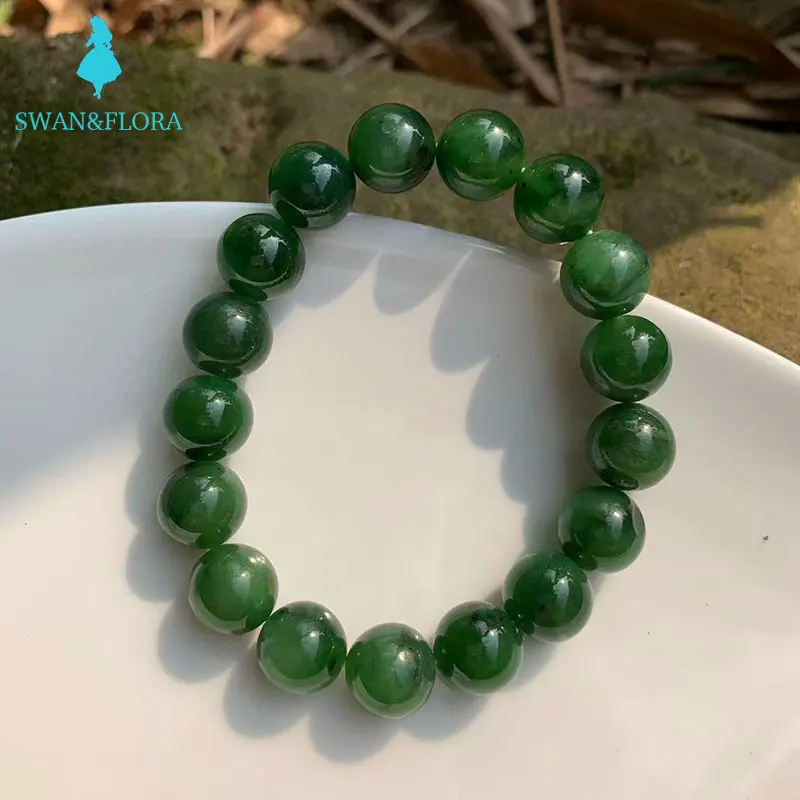

12MM Natural Green Hetian Jade Bracelet Women's Bracelets Jewelry For WomenNephrite Jewelry Wholesale Natural Stone