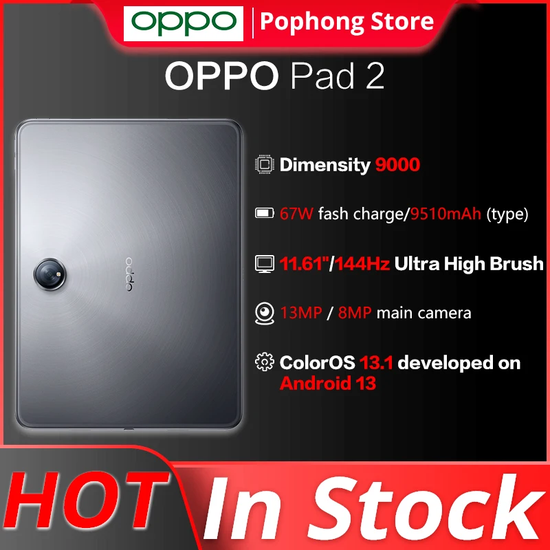 OPPO 패드 2 와이파이 태블릿 PC, 11.61 인치 LED 144Hz 디스플레이, 디멘지 9000 옥타 코어 13MP 카메라, 8MP 셀카 카메라, 9230mAh 배터리, 67W