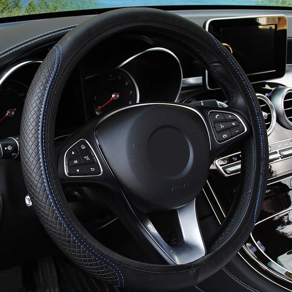 Car Steering Wheel Cover Interior Accessories Embossing Leather Auto Universal PU Microfiber Anti-Slip Steering Wheel Cover
