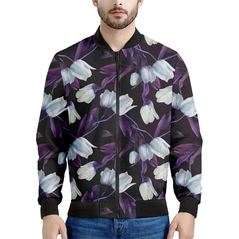 thumbnail image 1 of Chaqueta con cremallera con estampado 3D de flores de tulipán de los Países Bajos para hombre y mujer, sudadera con estampado floral, camisetas de manga larga geniales, chaquetas bomber de calle, 1 of 5