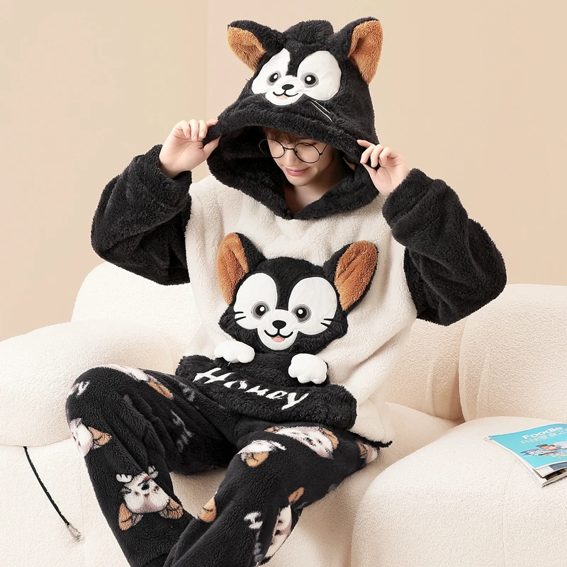 thumbnail image 1 of Conjunto de pijama de franela gruesa para mujer, ropa de dormir cálida para el hogar, Tops y pantalones para parejas, Unisex, Invierno, 1 of 5