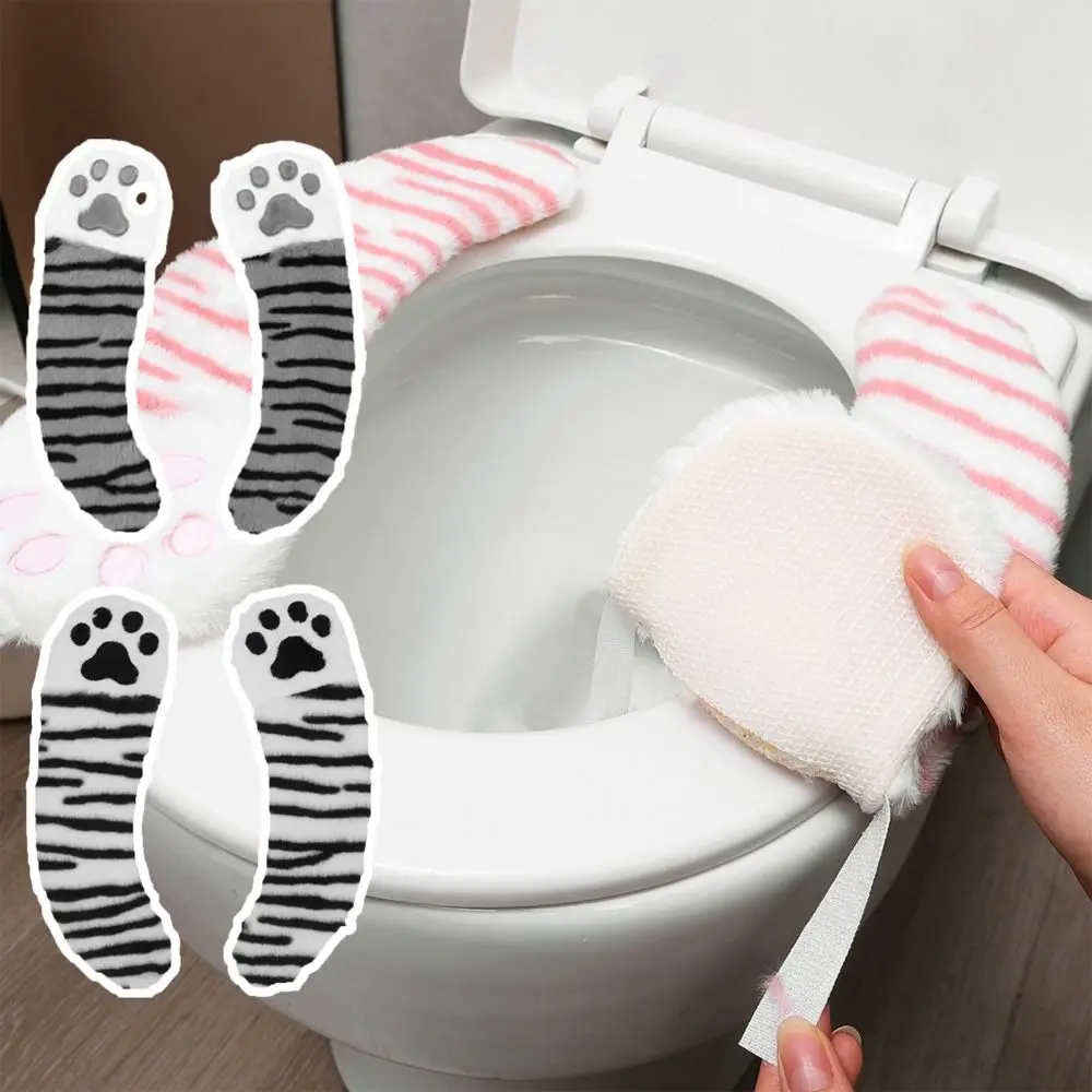 Portable Cat Claw Toilet Mat Reusable Warming Toilet Seat Pad Plush Comfortable Winter Gasket Bathroom Supplies