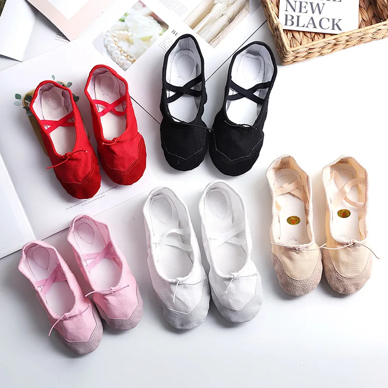 

Children Ballet Dance Shoes for Girls Baby Women Soft Sole Canvas Practice Yoga Shoes White Pink Red Woman Dancing Shoes