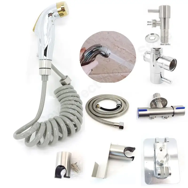 

hand bidet Sprayer ABS wc Toilet Water spray faucet cleaner wash Gold silve shower head valve hose kit douchette Bathroom n