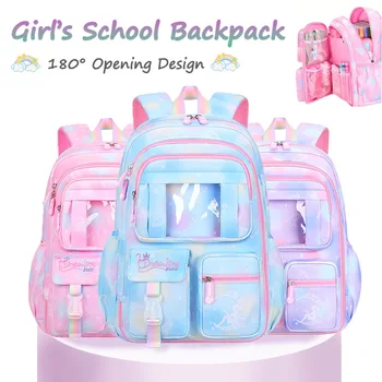 School Backpacks for Girls Child Cute Candy Color Shoulder Bag with Large Capacity Side-Open Backpack 1