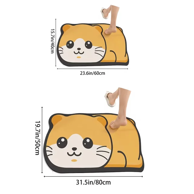 Polymères non alds à motif de chaton de dessin animé mignon, terre de diatomées, absorbant, coussin à séchage rapide, adapté à la porte des toilettes, 1PC 2
