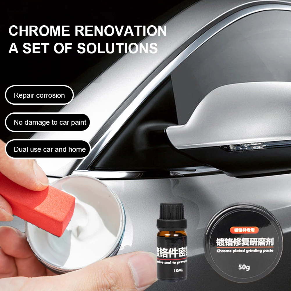 Chrome Plated Grinding Paste with Sponge Stain Oxidation Removal Kit Chrome Oxidation Repair Agent for Car Maintenance Cleaning