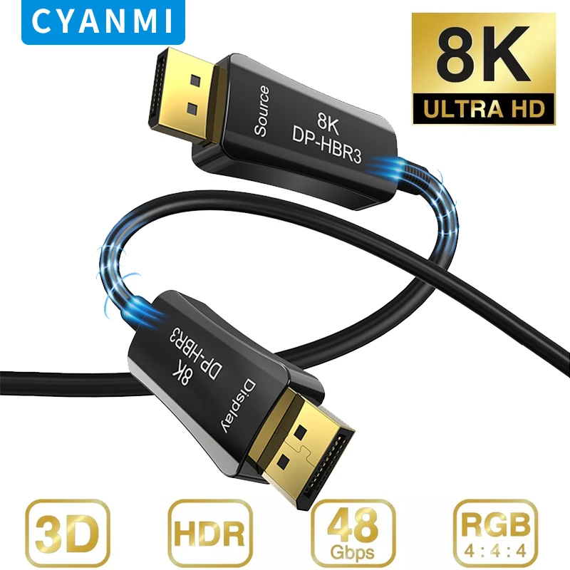 

CYANMI DP 1.4 AOC Optical Cable DisplayPort 1.4 Cable 8K@60Hz 4K@144Hz HBR3 32.4Gbps Display Port Optic Fiber 100m for Graphics