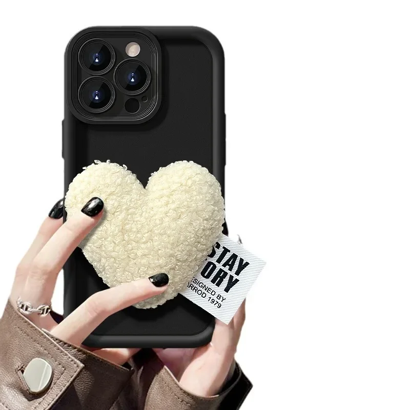 Korean Cute 3D Plush Love Heart Soft Phone Case Cover