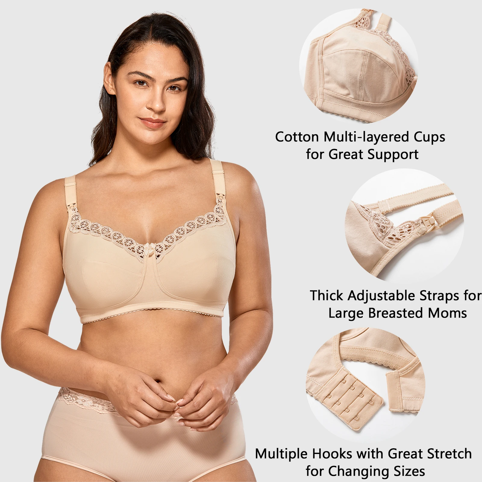 Gratlin Plus Size Breastfeeding Nursing Bra Women's Cotton Wirefree Soft Maternity With Lace Trim