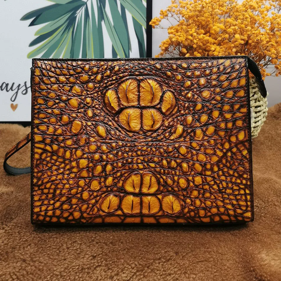 2023 New Fashion Crocodile Leather Men's Clutch Bag Large Capacity Casual Bag Genuine Leather Envelope Bag With Strap 45