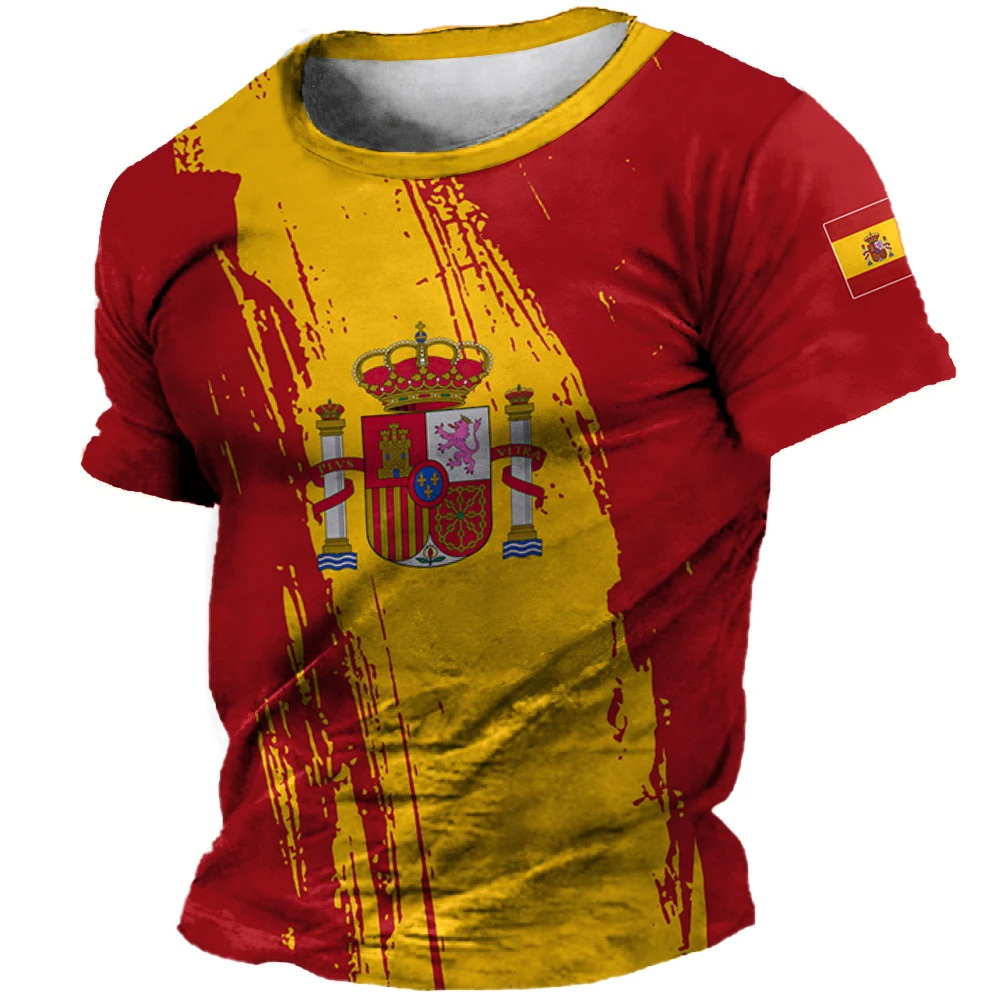 thumbnail image 1 of Camiseta de verano de España para hombre, con emblema nacional de España, estampado 3D, cuello redondo, holgada, ropa de gran tamaño para hombre, 1 of 4