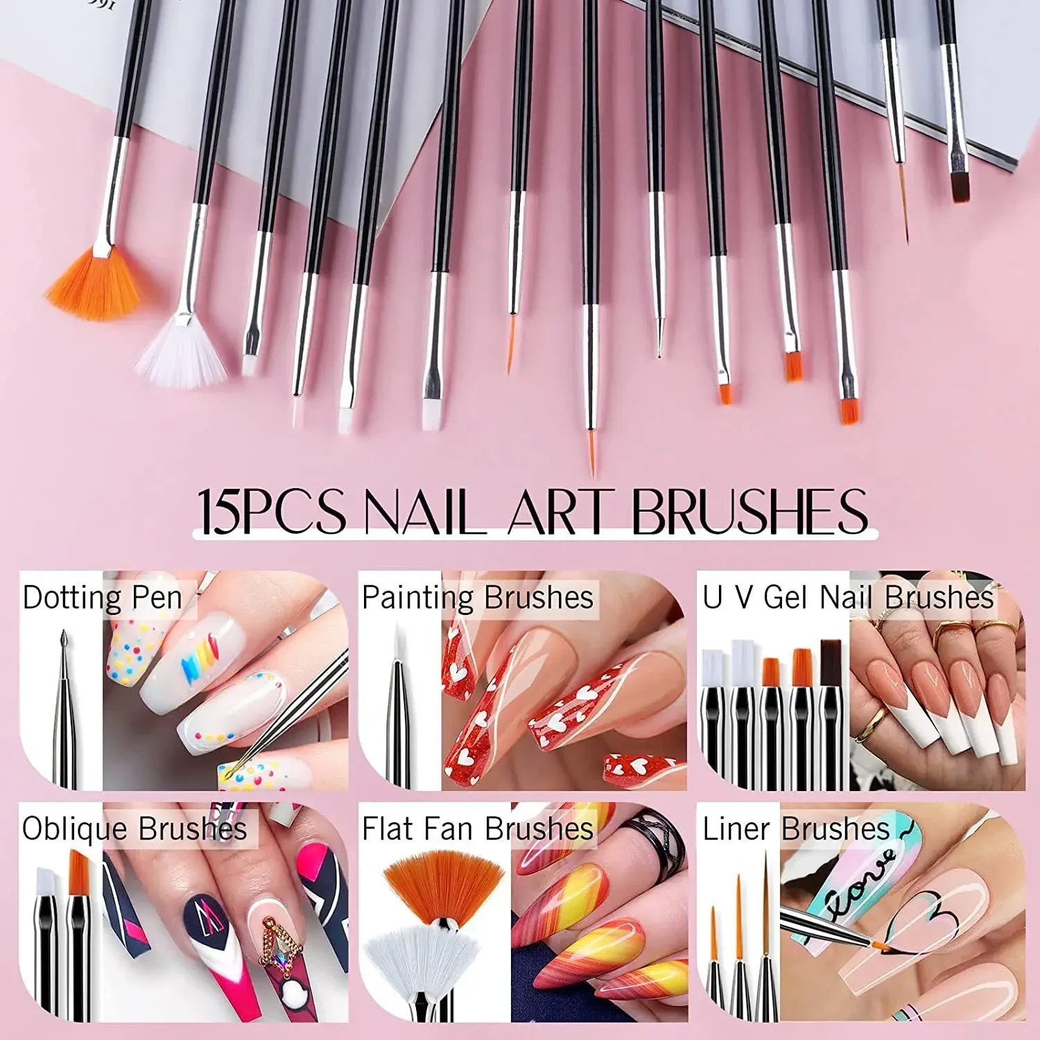 Nail Art Brush Kit for nail painting, floral carving, gem placement, gel application, color blending, and line work. - 2
