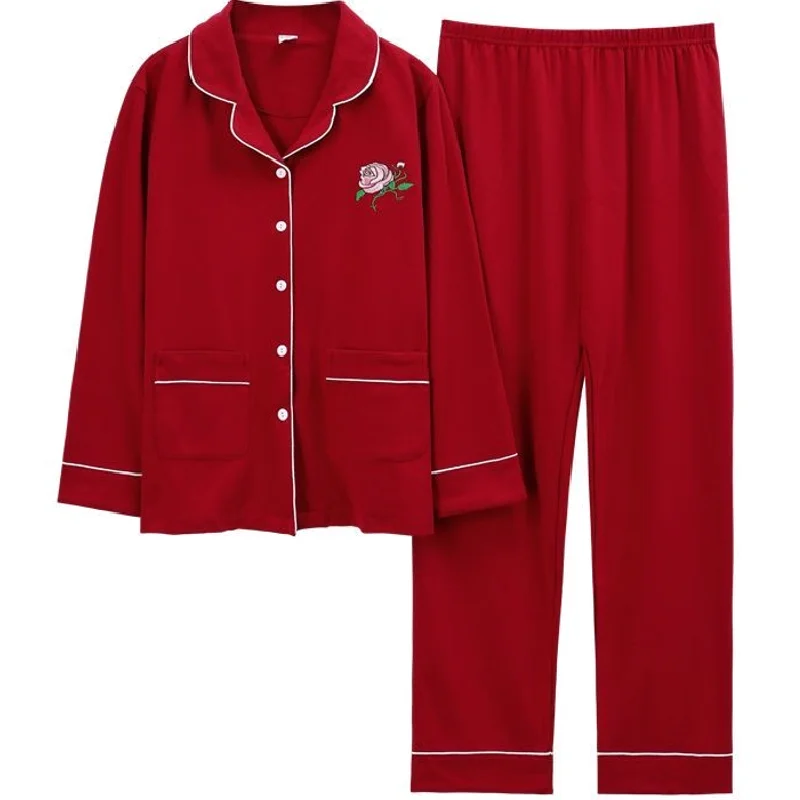 Sleepwear Women Spring Autumn Cotton Pajama Sets Long Sleeve Pants Pyjamas Korean Lapel Printed High-end Loungewear Suit New