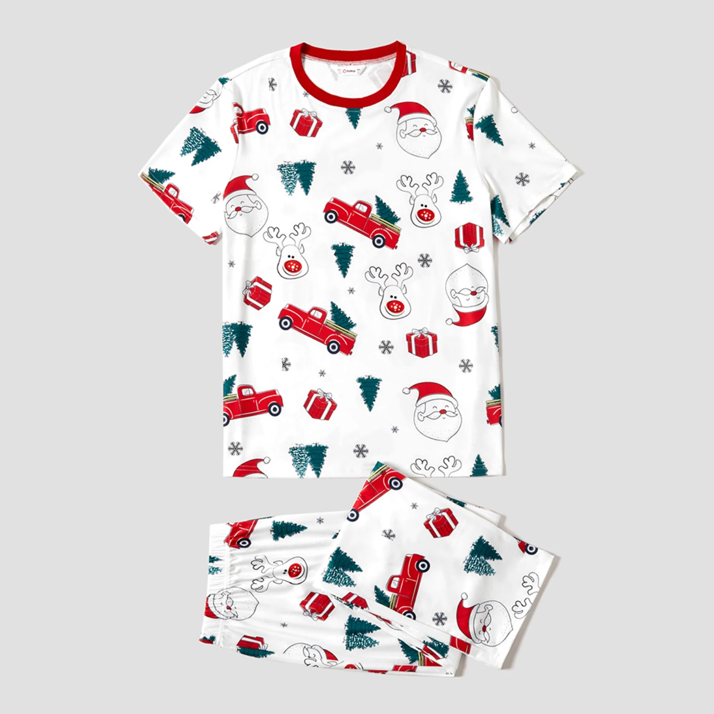 thumbnail image 2 of Conjuntos de pijamas a juego para toda la familia con estampado de Papá Noel y baúl navideño (resistentes al fuego), 2 of 5