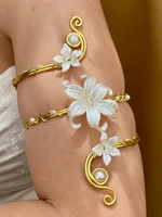 Gold Floral Upper Arm Cuff Bracelet for Women - Image 5