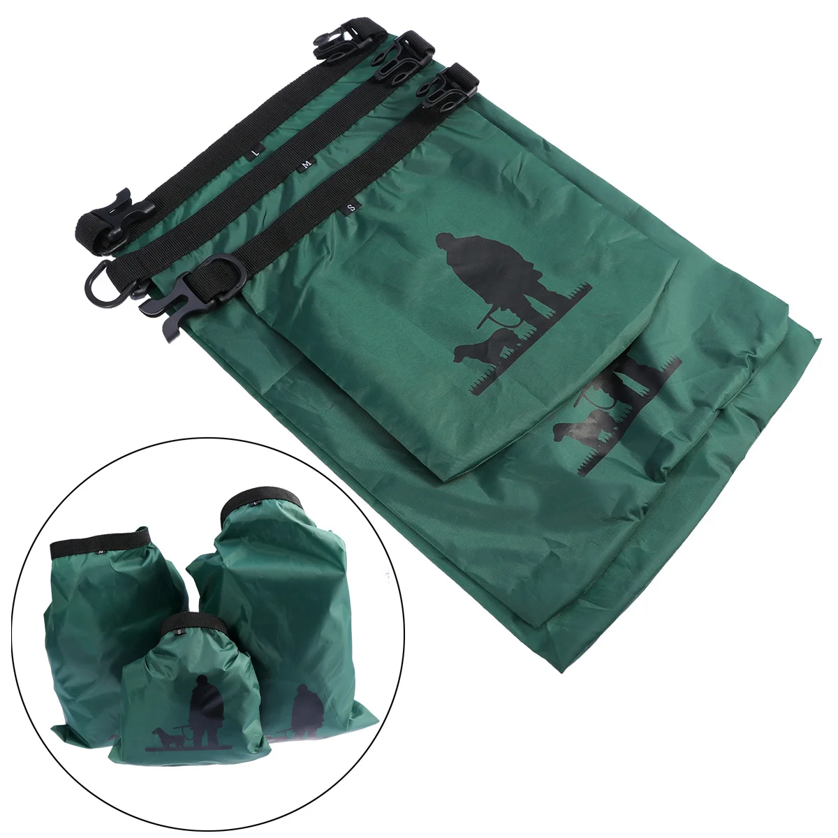 

1.5L+2.5L+3.5L Waterproof Dry Bag Storage Pouch Bag for Camping Boating Kayaking Rafting Fishing (Army Green)