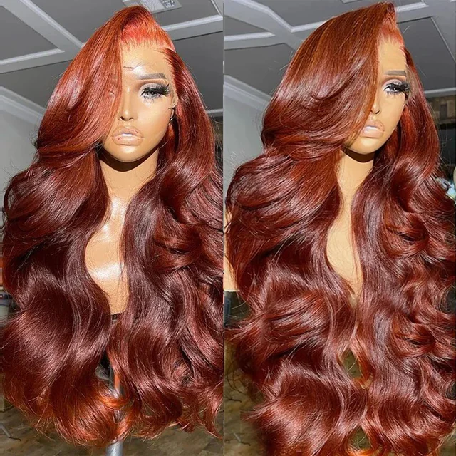Perruque Lace Front Wig Body Wave Naturelle, Cheveux Humains, Couleur Rouge Brun HD, 13x4, 13x6, 4x4, 5x5, Pre-Plucked, 40 Pouces 1