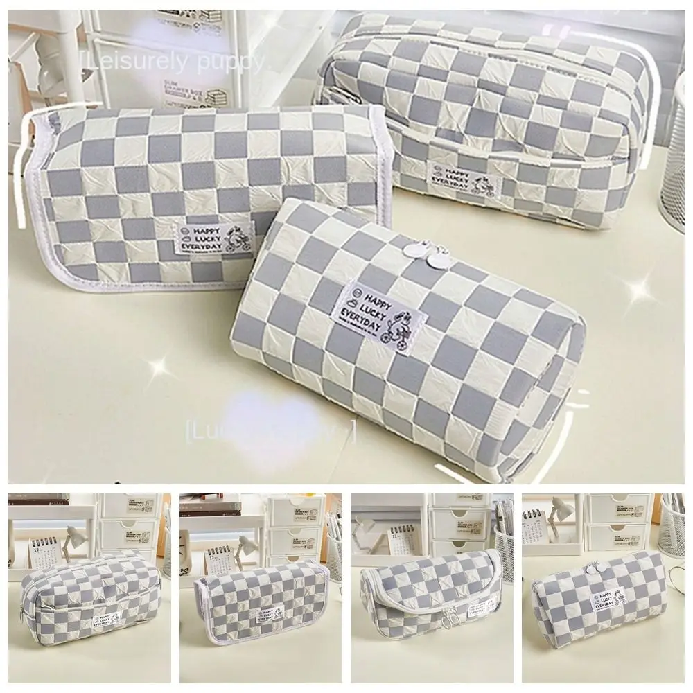 

Сумка на молнии с шахматной ручкой и мультяшной собакой, Настольная сумка для хранения, большая емкость, милый щенок, портативные детские подарки