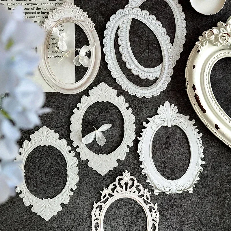 10pcs Embossed photo frame decoration stickers DIY handbook book photo frame collage card vintage shooting props border stickers