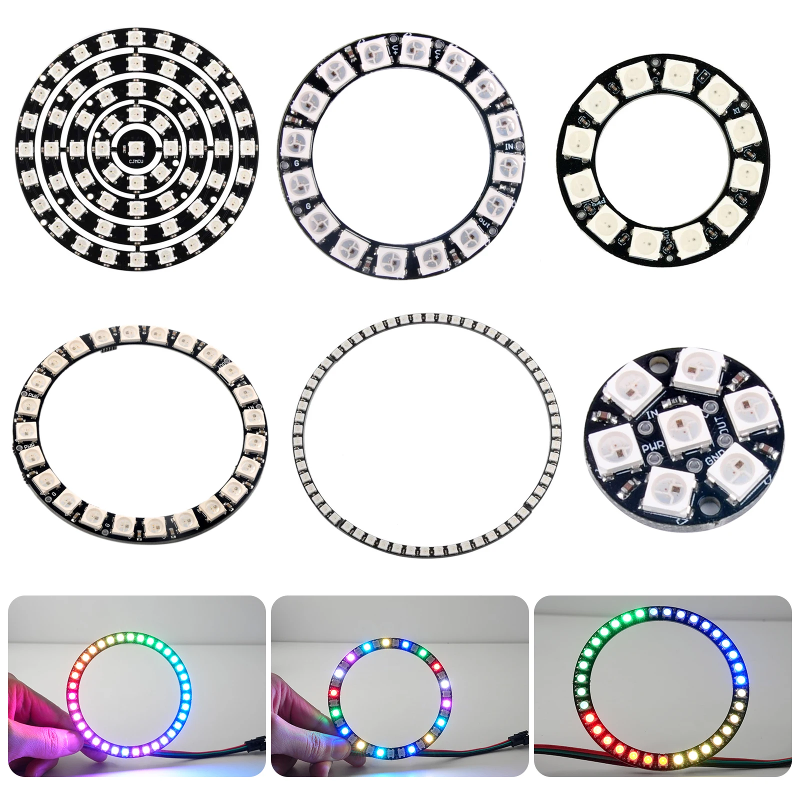 PLR WS2812B 5050 RGB LED 링 7/8/12/16/24비트 램프 조명 (내장 드라이버 포함) WS2812 아두이노 라즈베리 파이용
