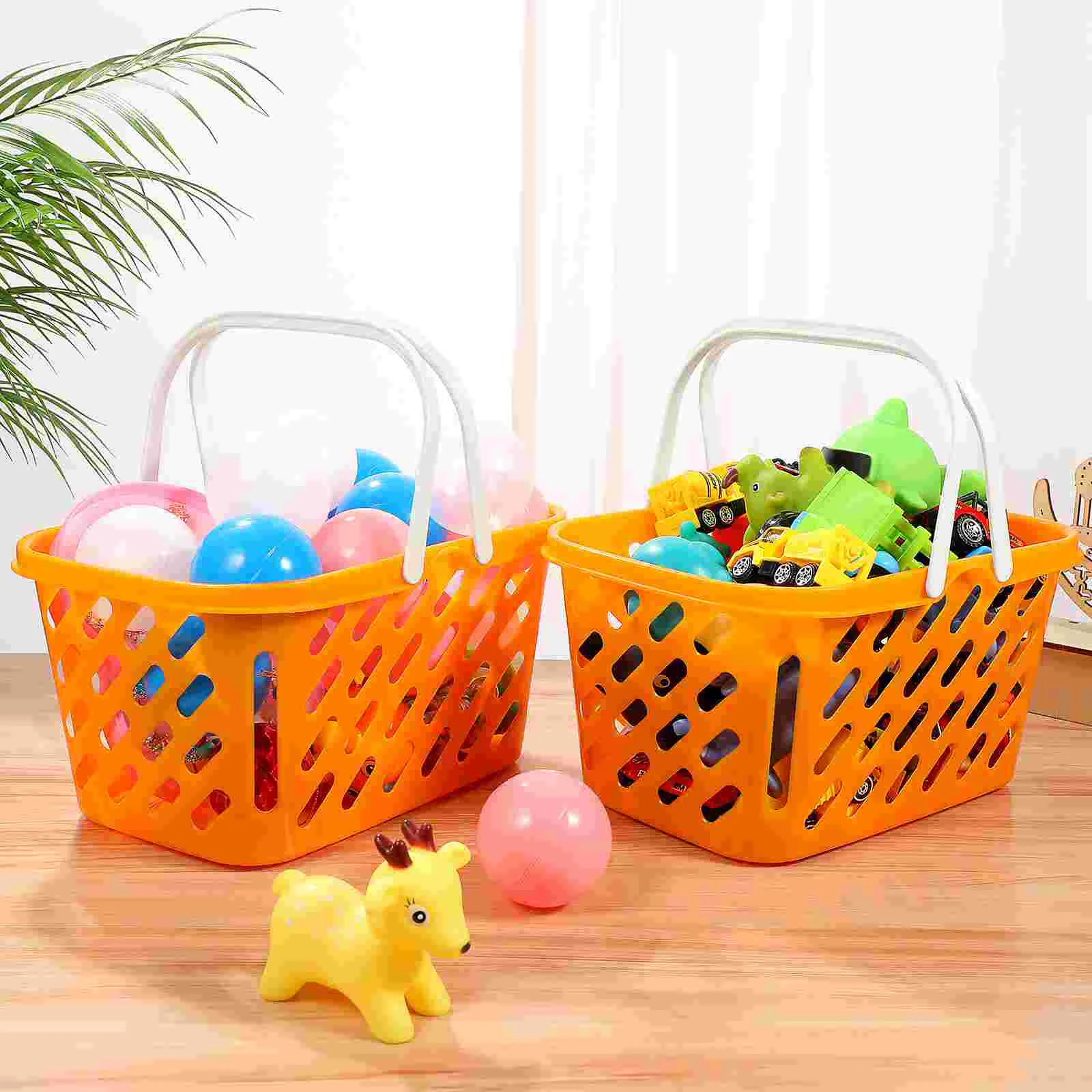 2 Pcs Shopping Basket Savings Toys Organizer Storage Baskets Grocery with Handle Abs Raw Material Child 4