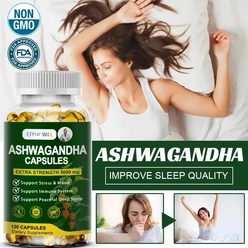 Pure KSM 66 Ashwagandha Root Extract Capsules 5000mg Supplement Help Stress Focus Brain Energy Support Sleep Health