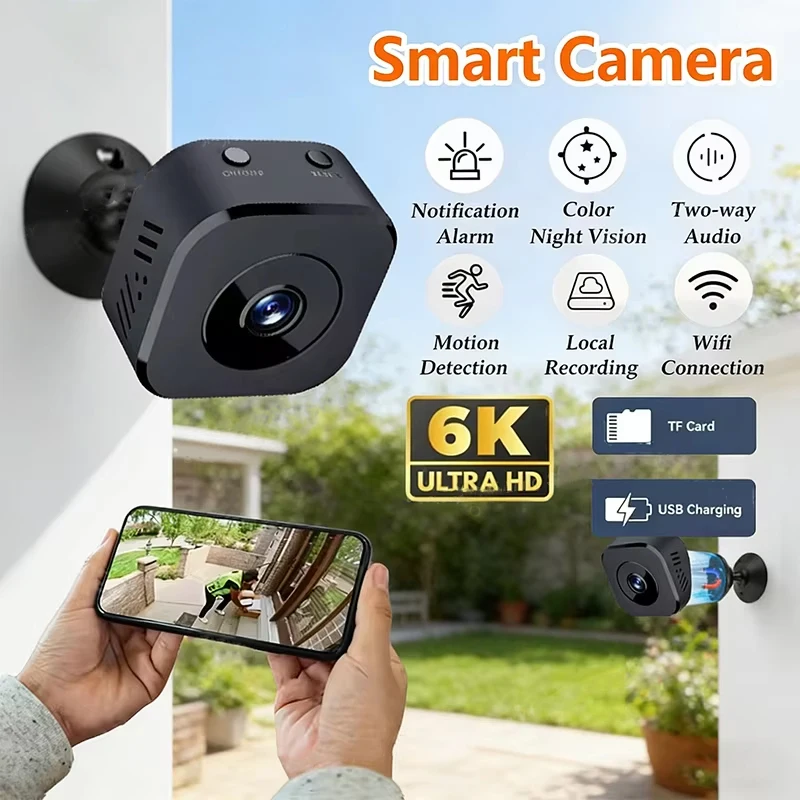 Mini caméra de sécurité WiFi 4K avec vision nocturne, détection de mouvement et audio bidirectionnel pour surveillance