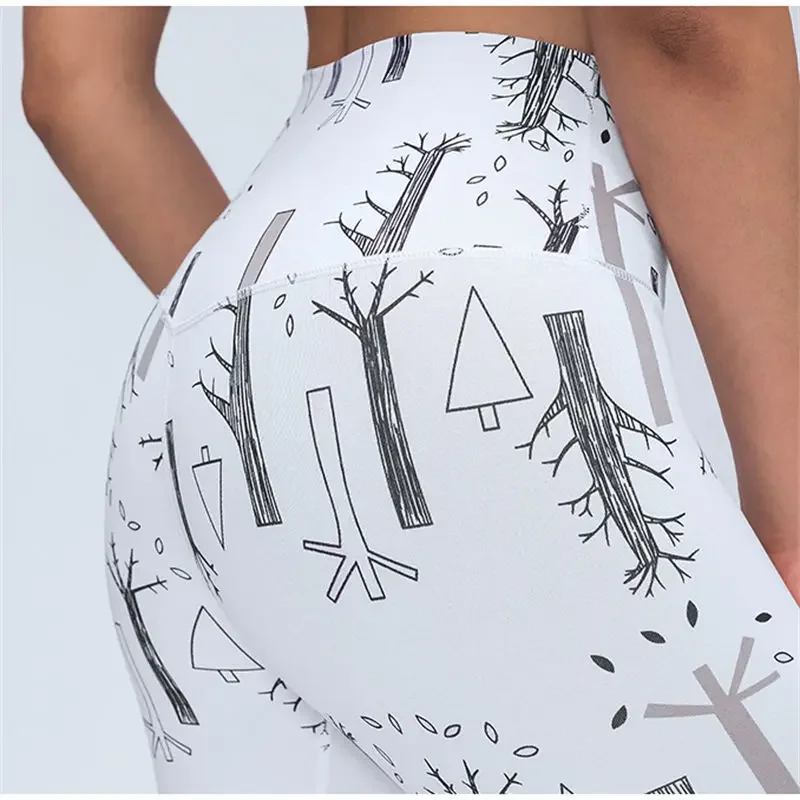 Nepoagym 25" Tree Flower Printed Leggings Slick Soft Fitness Running Gym Yoga Pants
