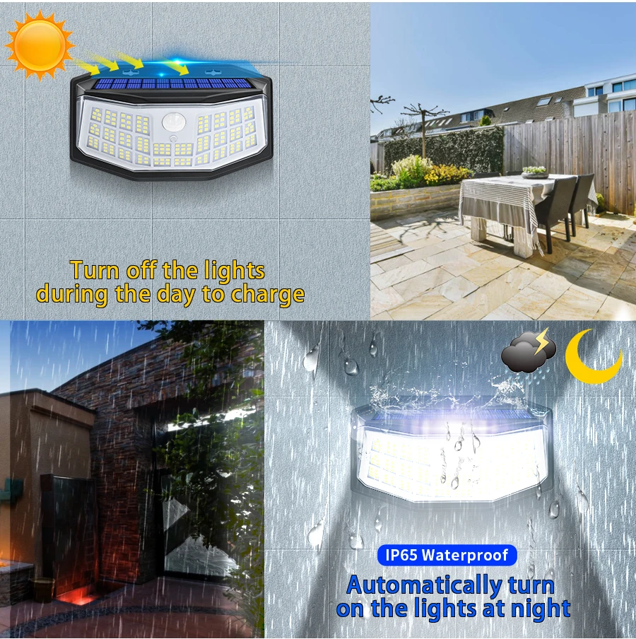 New Solar Lights 200/194/188 LEDs with Lights Reflector 270° Wide Angle IP65 Waterproof Easy-to-Install Security Garden Lights best outdoor solar lights