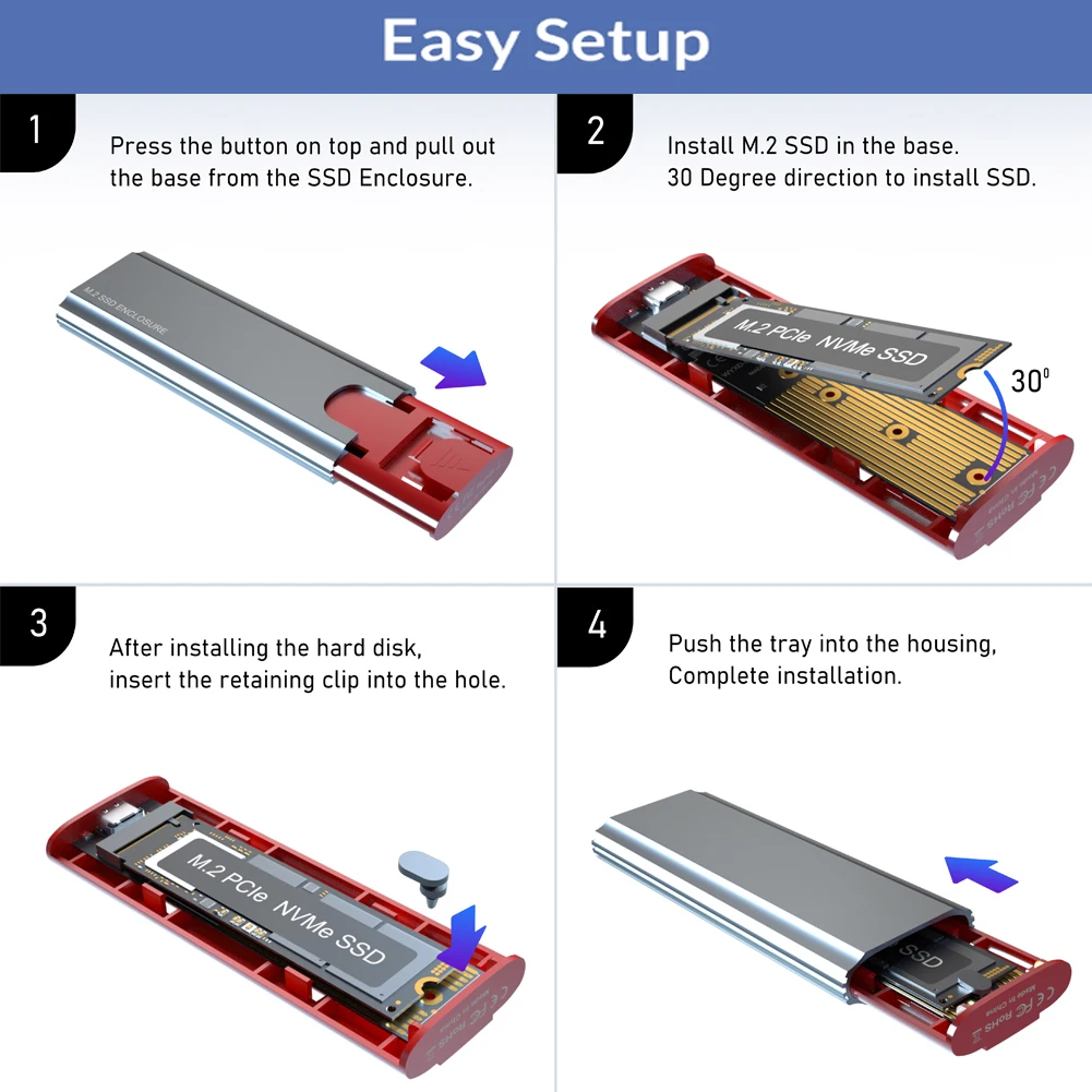 GUDGA Tool Free NVME Case Aluminum M2 to USB 3.1 Gen 2 10Gbps PCIe Type C SSD M.2 Enclosure Portable Box For Laptop Desktop