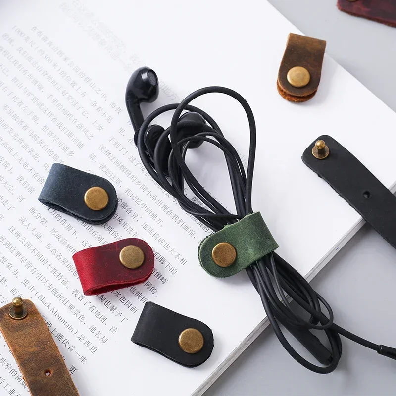Genuine Leather Cable Organizer Vintage Earphone Wire Data Line