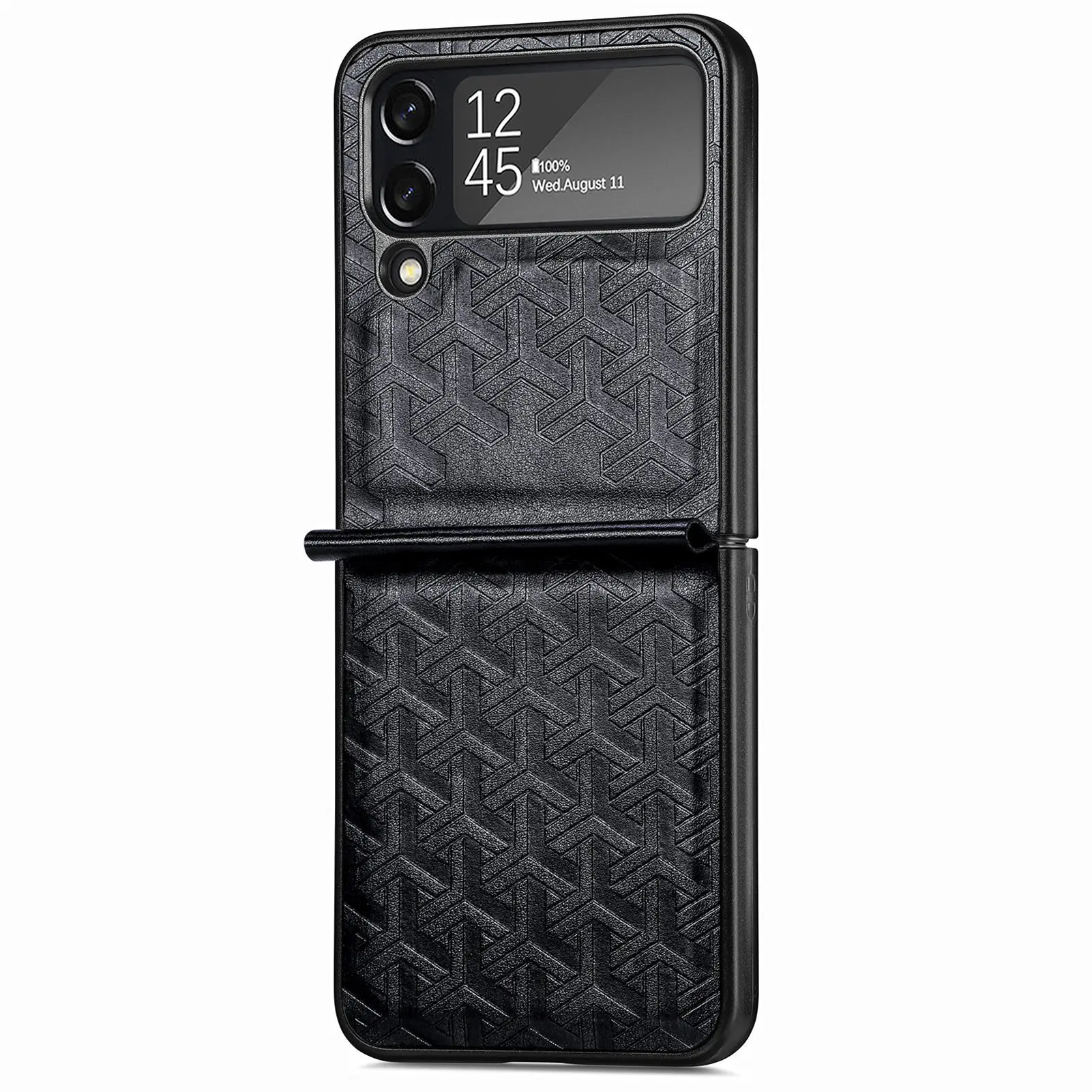 

For Samsung Z Flip4 Mobile Phone Case Business Fit Leather Pattern Folding Solid Color All-inclusive Drop-resistant Case