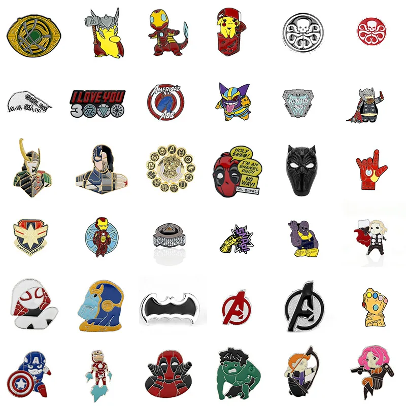 

Marvel Superhero Brooch Captain America Iron Man Spiderman Hulk Pikachu Hydra Thanos The Avengers Badge Metal Enamel Lapel Pins