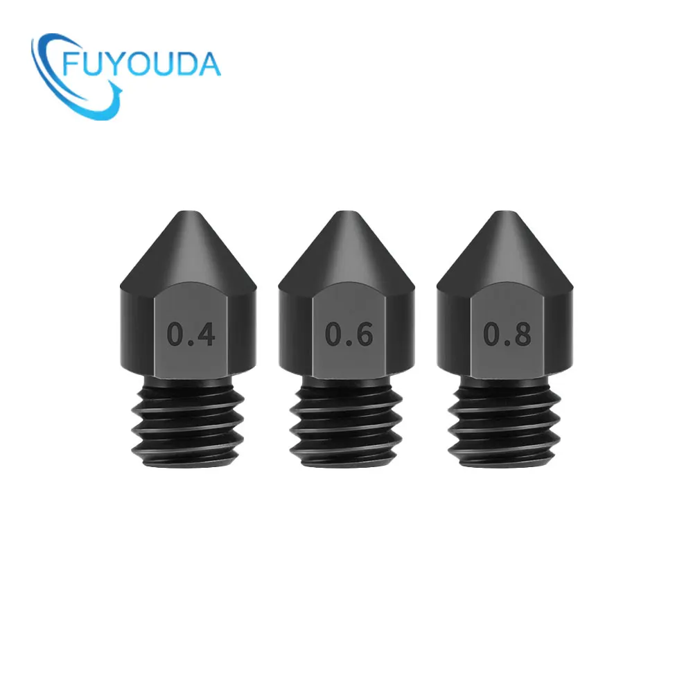 

5pcs MK8 Hardened Steel Nozzle 0.4 0.6 0.8 1.0 High flow 1.75mm super durable 3D Printer parts for CR10 Ender3 Mk8 Clone Nozzle