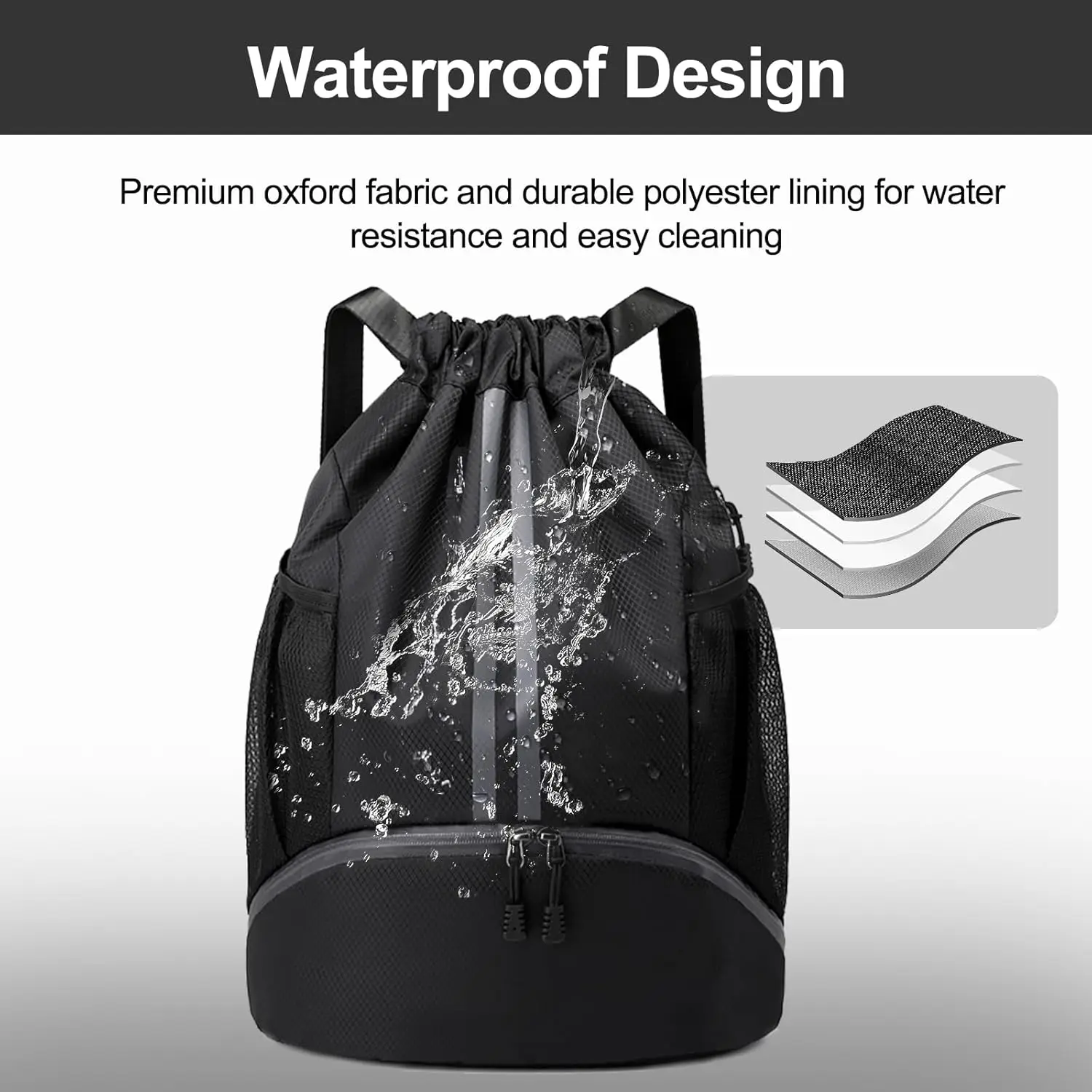 Sports Drawstring Backpack Bag with Shoes Compartment Wet Proof Pocket for Women Men Large Capacity String Swim Gym Sackpack Bag - Image 6
