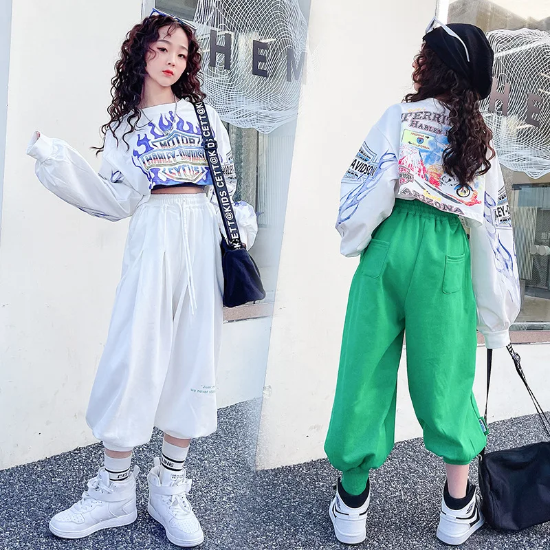 

Korean Fashion Girls Hiphop Clothes Sets 2022 New Baby Dance Suits 2 piece Crop Tops Loose Clothing for Teem Girl