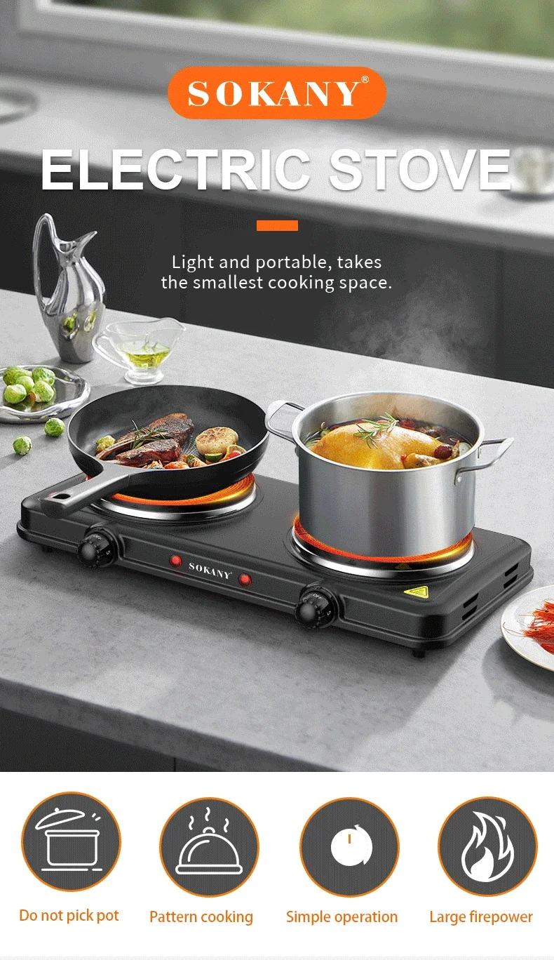 2000W Electric Hot Plate for Cooking, Dual Control Infrared Cooktop, Double Burner, Portable Countertop Burner, Electric Cooktop
