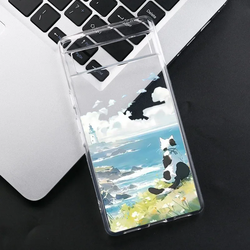 Luxury Scene Lovely Cat Soft Transparent Phone Case – Elegant and Cute Back Cover