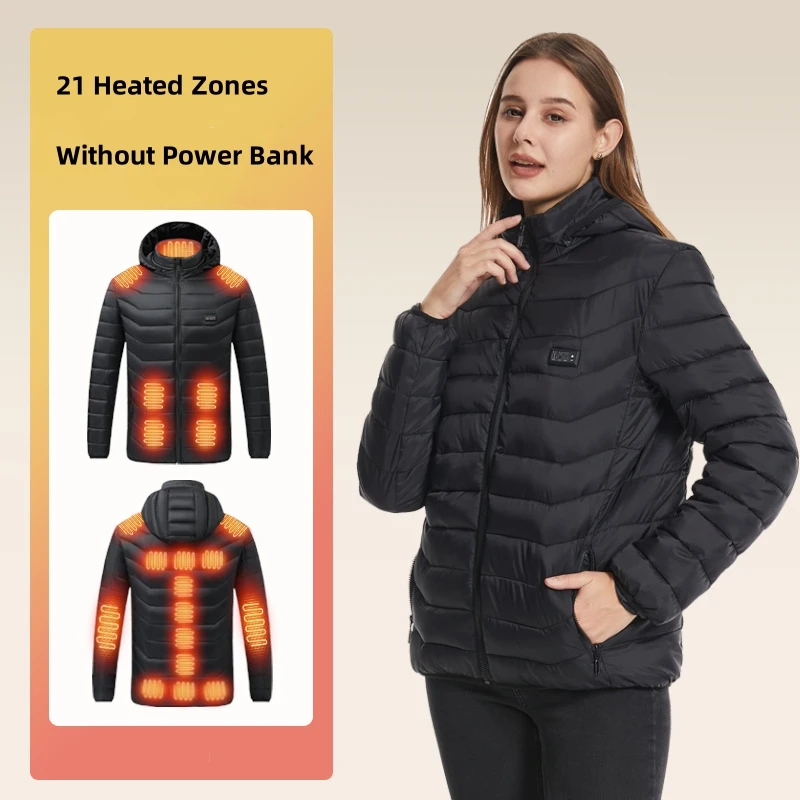 

21 Heated Zones Warmer Jacket for Winter Outdoor Unisex Electric Heating Jackets Ski Hiking Warming Coat