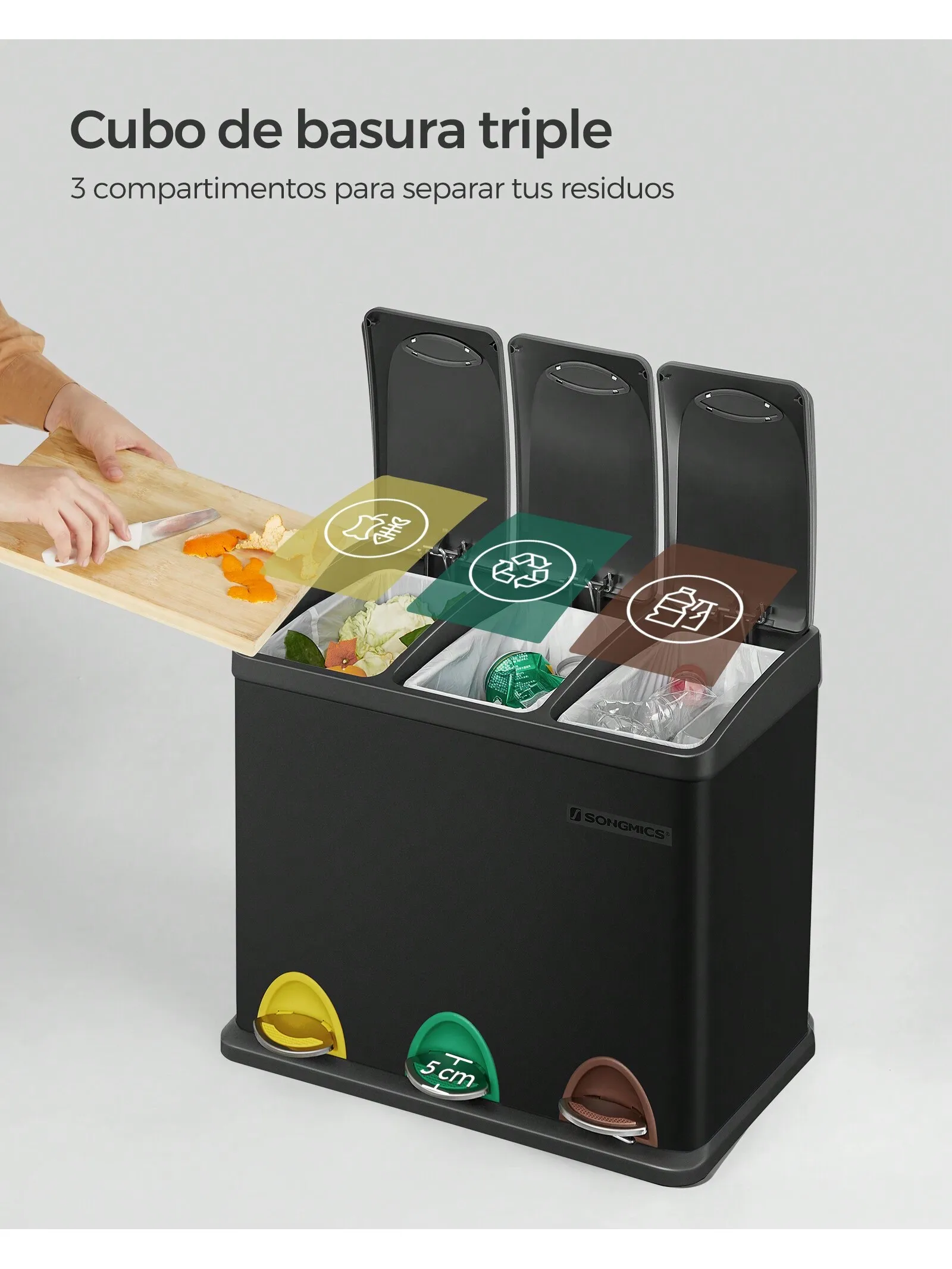 Songmics Cubo De Reciclaje Compartimentos Cubo Reciclaje Cubo De