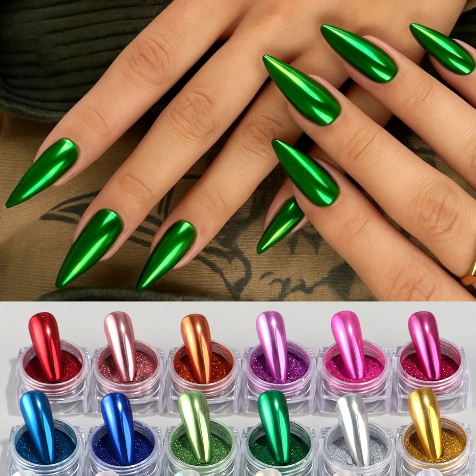 22 stücke Metallic Spiegel Chrom Nagel Pulver Aurora Perle Glitter Pigment Gold Silber Folien Holographische Regenbogen Nail art Staub Dekor – Detail 3