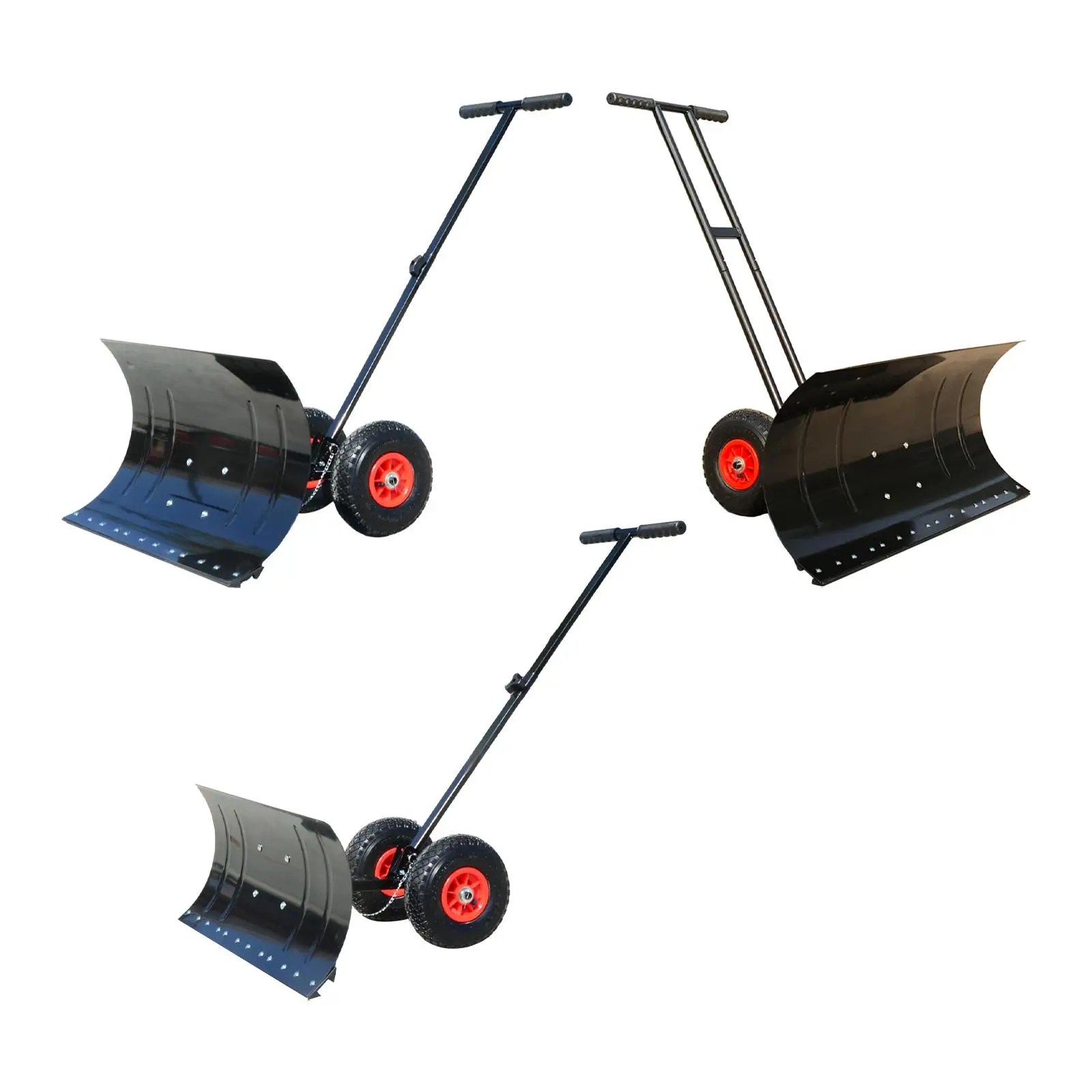 Wheeled Snow Shovel Pusher Efficient Heavy Duty Multi Angle Metal Sleigh Shovel Snow Plow for Park Doorway Walkways Driveway Car