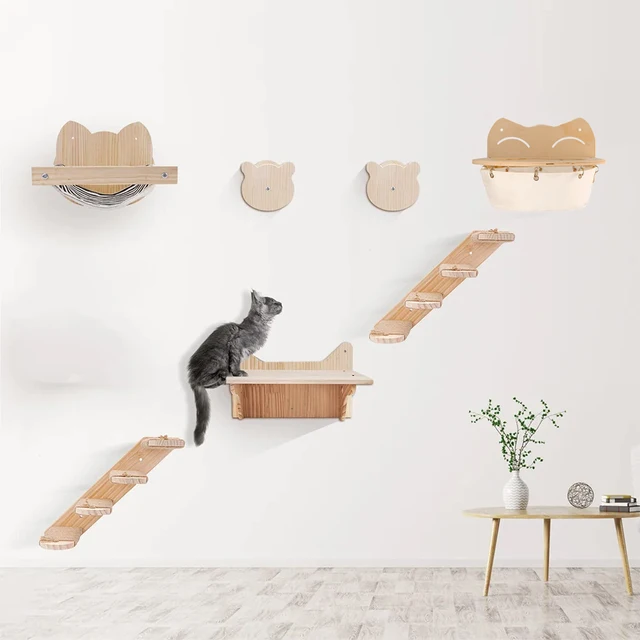 1 Piece Wall Mounted Cat Hammock Cat Jumping Platform for Rest with Scratching Post for Climbing and Grinding Claws Cat Supplies 4