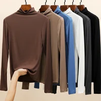 2024 Autumn Women Concise Solid Color Tops Lady Basic Comfortable Slim Fit Pullover Female Fashion Long Sleeve Underwear Clothes