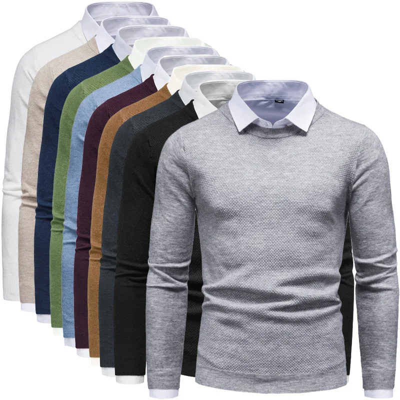 

2023 Foreign Trade Autumn and Winter New Knitwear Men's Multi color Large Round Neck Slim Fit Men's Sweater Underlay