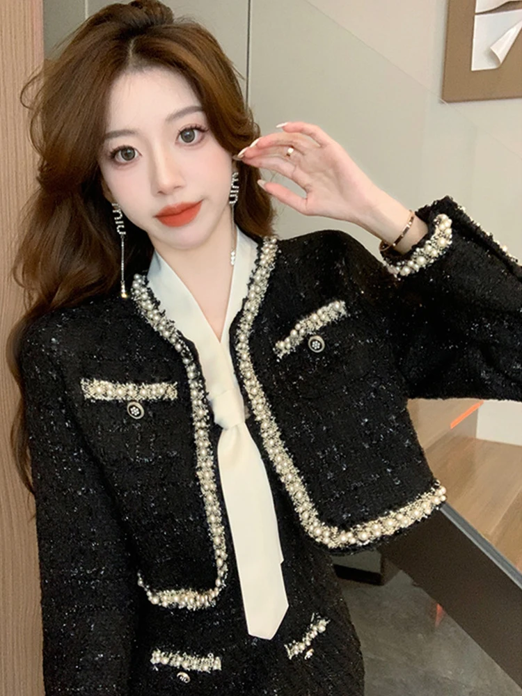asclo tweed jacket ツイードジャケット　ブラック　韓国 Tweed Jacket (Unisex) - Korean Women's Fashion | LEWKIN