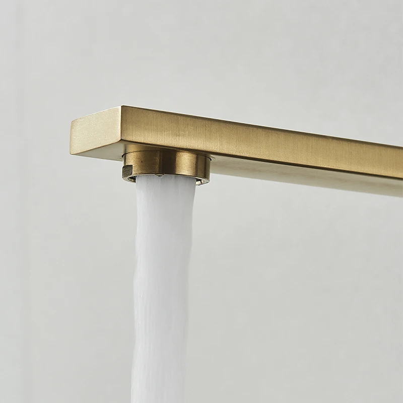 Stylish Brush Gold Square Kitchen Faucet with 360 Degree Rotation