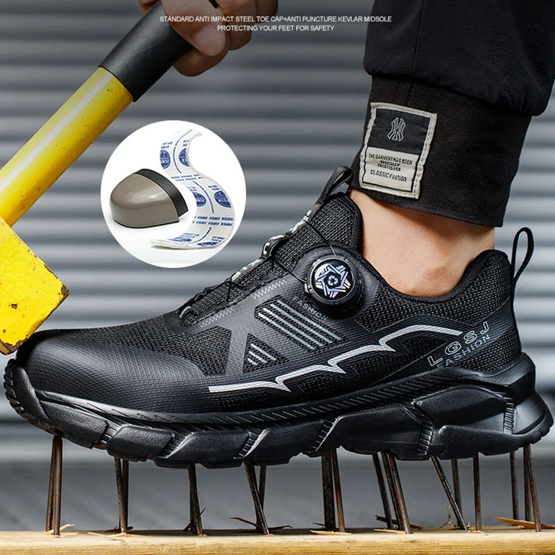 Rotating Button Men Shoes Security Sneakers Steel Toe Shoes Puncture-Proof work Anti-smash Sport Safety Protective