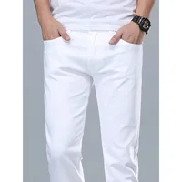 New Hot Sale Of The Season Men's White Casual Loose Straight Leg Jeans Spring Autumn Pure Long Pants Comfortable Loose Fit Male